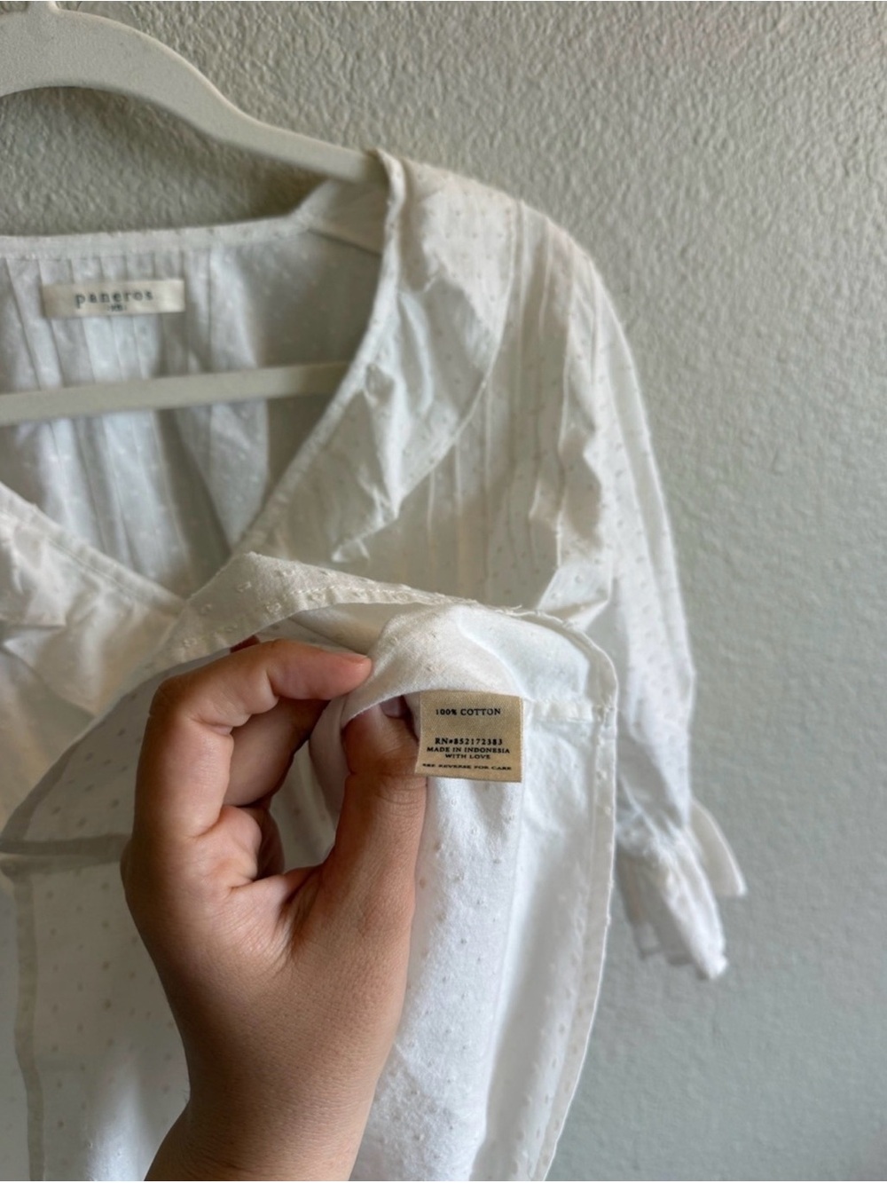 PANEROS White Ruffle Swiss Dot Blouse 100% Cotton Luxury Coastal Spring XS - Picture 6 of 7